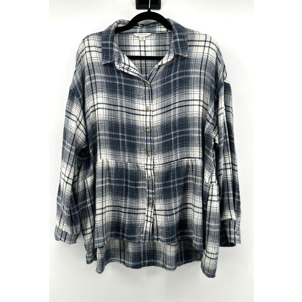 American Eagle | Women's Oversized Button Down Flannel Shirt Plaid Size S
